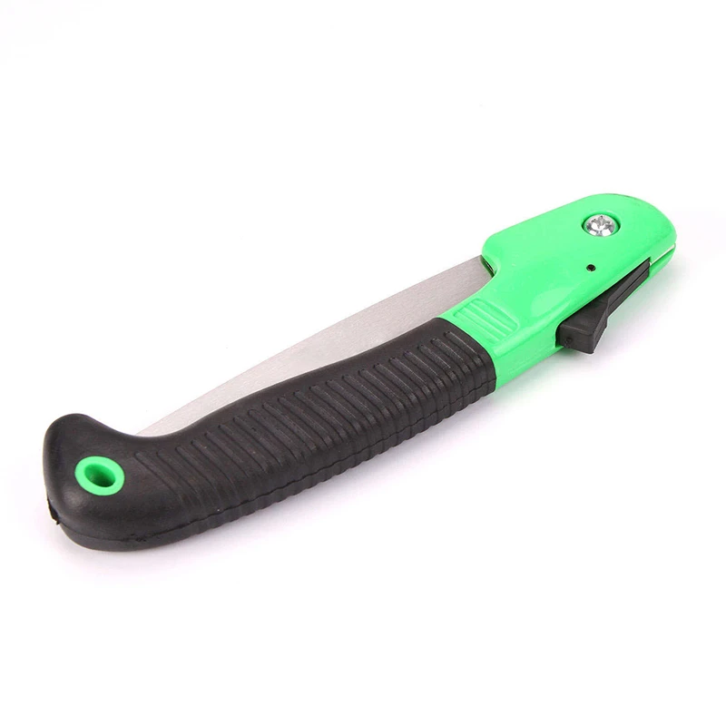 Black And Green Folding Saw With A Plastic Handle